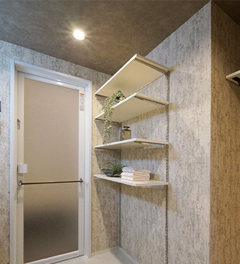 すっきりとした空間のパウダールーム